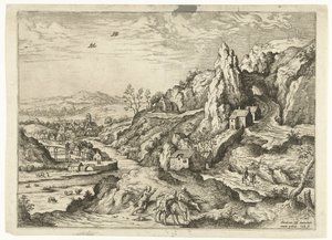 Abraham et Isaac en route vers le lieu du sacrifice (Landschappen met bijbelse en mythologische scènes) - Hieronymus Cock
