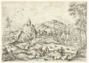 Mercure et Argus (Landschappen met bijbelse en mythologische scènes) - Hieronymus Cock