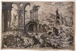 Paysage de ruines avec saint Jérôme en pénitence - Hieronymus Cock
