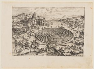 Le labyrinthe crétois, extrait de Paysages avec scènes bibliques et mythologiques - Hieronymus Cock