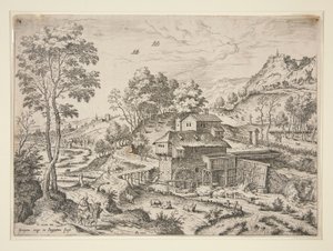 La fuite en Égypte, des paysages avec scènes bibliques et mythologiques - Hieronymus Cock