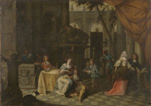 Compagnie élégante sur une terrasse, 1669 - Hieronymus Janssens