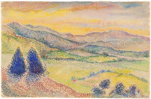 Une large vallée au coucher du soleil
