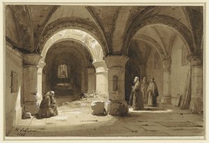 Voûtes du monastère avec des moines - Hippolyte Victor Valentin Sebron