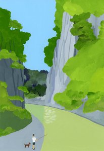 Un homme pêchant dans une vallée - Hiroyuki Izutsu