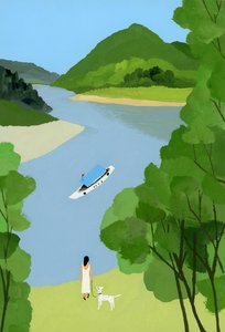 Une femme regardant le navire - Hiroyuki Izutsu