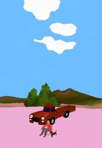 Conduire avec le chien dans un pick-up.