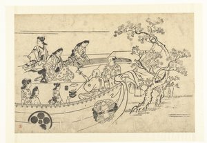 Groupe de musiciens sous un cerisier - Hishikawa Moronobu (attributed to)