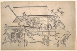 Scène de contemplation des fleurs - Hishikawa Moronobu