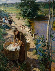 Femmes de ménage au bord de la rivière - Hjalmer Eilif Emanuel Peterssen