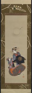 Beauté du Yoshiwara avec apprenti au clair de lune, XIXe siècle