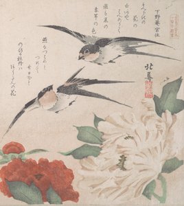 Collection de pluie de printemps Harusame shu, vol. 3 : Hirondelles et pivoines, vers 1820