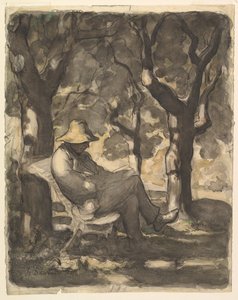Un homme lisant dans un jardin recto, croquis préliminaire pour un homme lisant dans un jardin verso, vers 1865 - Honoré Daumier