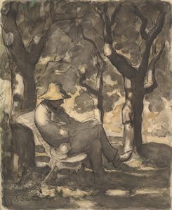 Un homme lisant dans un jardin recto..., vers 1865