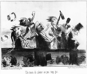 Un train amusant un peu trop joyeux: tiré de Les trains de Plaisir, série de caricatures sur les chemins de fer par Honoré Daumier. Charivari - Honoré Daumier