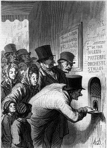 Une fenêtre de théâtre. Dessin humoristique par Honoré Daumier (1808-1879). Gravure dans « Le Monde Illustré » n°269 du 7 juin 1862. - Honoré Daumier