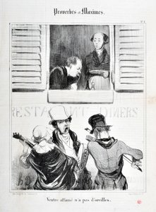 Œuvre de Honoré Daumier (1808-1879). Charivari datant de 1840 : Série PROVERBES ET MAXIMES Ventre affamé n