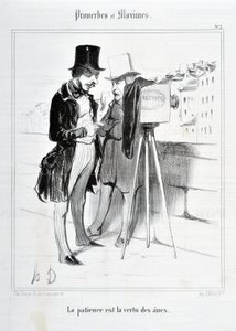 Œuvre de Honoré Daumier (1808-1879). Charivari date de 1840 : Série PROVERBES ET MAXIMES - La patience est la vertu des ânes. MUSEE DES BEAUX ARTS - PALAIS LONGCHAMP, MARSEILLE - Honoré Daumier