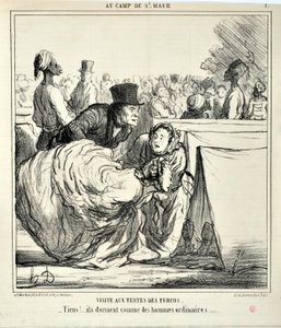 Œuvre de Honoré Daumier (1808-1879) Charivari date de 1859 : Série AU CAMP DE SAINT MAUR Visite aux tentes des turcos. « -Ici !... ils dorment comme des hommes ordinaires... » MUSÉE DES BEAUX-ARTS - PALAIS LONGCHAMP, MARSEILLE