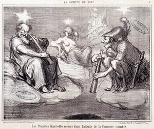 Caricature sur la science. Série sur la comète de 1857 : Les planètes attendent elles-mêmes la fameuse comète. Gravure par Honoré Daumier (1808-1879), 25 mars - Honoré Daumier