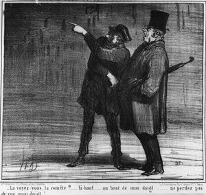 Voyez-vous la comète ? en haut... au bout de mon doigt... ne perdez pas de vue mon doigt !... , caricature par Honoré Daumier (1808-1879). « Charivari »