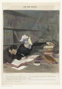 Personnages derrière une table de lecture dans une bibliothèque publique