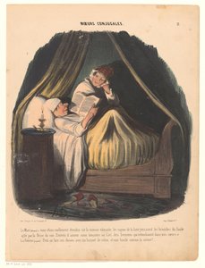 Homme lisant au lit avec sa femme à côté (Mœurs conjugales) - Honoré Daumier