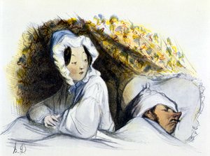 Homme et femme au lit: "Vilain dormeur! Va...", "Geschichte des Erotischen Kunst" par Edouard Fuchs, Berlin - Honoré Daumier