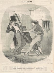 Nouveau propriétaire faisant connaissance avec le chien - Honoré Daumier