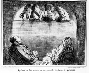 Vue agréable exclusivement réservée aux locataires des sous-sols, tiré de « Locataires et Propriétaires », série de caricatures par Honoré Daumier (1808-1879). « Charivari » - Honoré Daumier