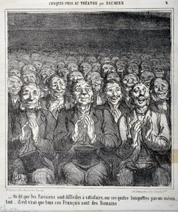 Croquis pris au théâtre : On dit que les Parisiens sont difficiles à satisfaire sur ces quatre bancs pas un mécontent il est vrai que tous ces Français sont des Romains. Gravure par Honoré Daumier (1808-1879) dans Le Charivari. Palais Longchamp, Musée des  - Honoré Daumier