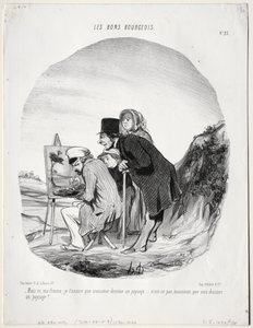 Les bons bourgeois, planche 23 : Mais si, ma femme...monsieur dessine un paysage.. - Honoré Daumier