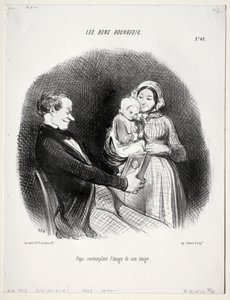 Les bons bourgeois, planche 40 : Papa contemple une ressemblance de sa ressemblance - Honoré Daumier