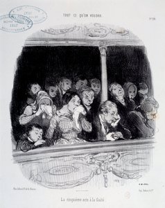 Le cinquième acte à la Gaîté. Expressions du visage du public pendant le spectacle (ennui, fatigue, désintérêt) Caricature par Honoré Daumier (1808-1879). 19ème siècle Paris, Musée Carnavalet - Honoré Daumier