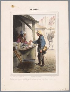 Pêcheur achetant du poisson au marché Vissers (titre de la série) La pêche (titre de la série sur l