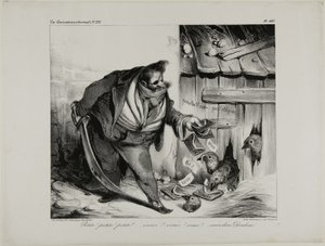 Viens ici petit poussin, Chick..... Poussin... Poussin, venez petits dindons, planche 442 - Honoré Victorin Daumier