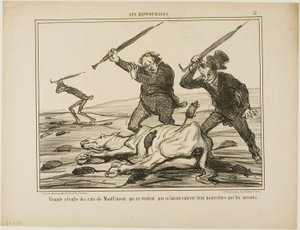 Grande révolte des rats de Montfaucon qui ne veulent pas se faire voler leur nourriture par les scientifiques, planche 12 des Hippophages - Honoré Victorin Daumier