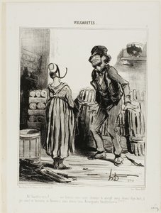 "Ha ! Dammmmmnit wife... how much funnn we have had when we were eighteen.... no men no women..... just us people from Auvergne," plate 5 from Vulgarités - Honoré Victorin Daumier