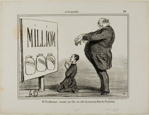 M. Prudhomme dédie son fils au nouveau Dieu des Parisiens, planche 366 des Actualités - Honoré Victorin Daumier