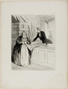 Le canular du vendeur. - Un modèle démodé. "Ce genre de tissu a une teinte délicieuse ; Madame est la première à qui je l