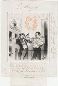 Ton, ton, ton, ton, ton, t..... "- Taisez-vous, ma femme a mal à la tête ! - Pourquoi ne lis-tu pas un drame en cinq actes avec un orchestre semblable ! - Arrêtez... mon petit a la colique !" Ton, ton, ton, ton, taine..., planche 2 de Les Musiciens De Pari