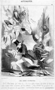 Un duel de mystères : caricature sur « Les mystères de Paris », publié en feuilleton par Eugène Sue - dans « Le Charivari » du 16/02/1844
