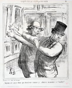 Charivari date de 1865 : Série Croquis pris au Salon - Ne soyons pas bourgeois comme ça... admirez au moins ce Courbet ! MUSEE DES BEAUX-ARTS - PALAIS LONGCHAMP, MARSEILLE - Honoré Daumier