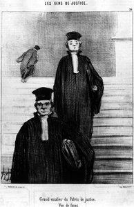 Grand escalier du Palais de Justice, Vue des visages, tiré de la série « Gens de Justice », série de caricatures sur la Justice par Honoré Daumier (1808-1879). « Charivari »
