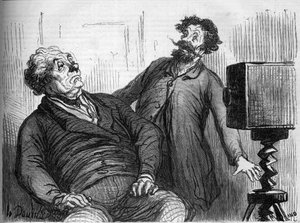 Photographes et photographies. Caricature par Honoré Daumier (1808-1879). Gravure dans "Le Monde Illustré" n°259 du 29 mars 1862