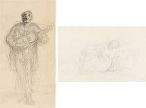 Guitariste chantant (recto); Femme allongée appuyée sur son bras (verso) - Honoré Daumier