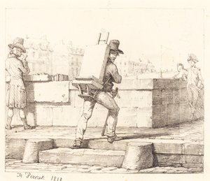 Artiste portant un chevalet avec une pierre lithographique - Emile Jean Horace Vernet