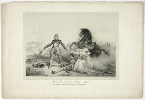 Elle tenait dans ses bras le cadavre pâle et ensanglanté... - Emile Jean Horace Vernet