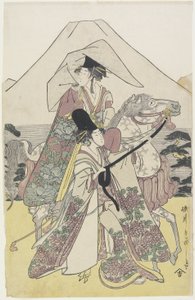 Deux femmes voyageant à cheval au pied du mont Fuji, vers 1790