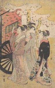 Dame dans une voiture de cour regardant les cerisiers en fleurs, vers 1796 Kansei 8